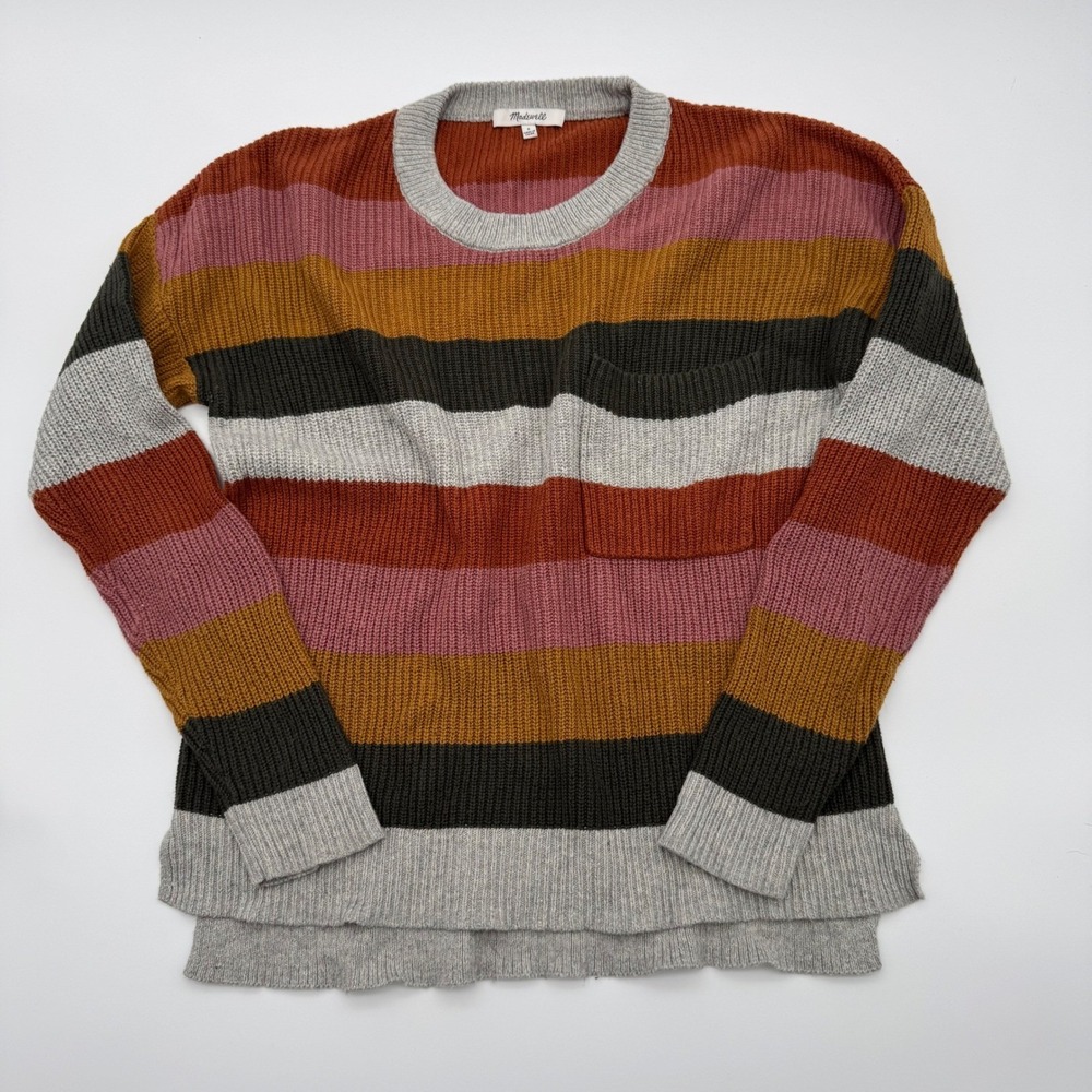 Madewell Striped Crew Neck Sweater Small Multi Color Cotton Blend